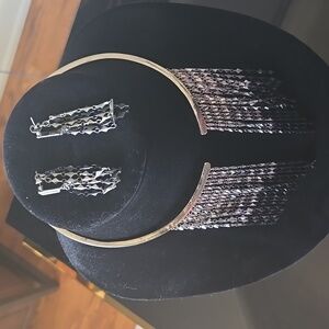 Elegant Silver Fringe Necklace & Matching Earrings